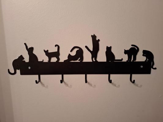 Cat Silhouette Wall Coat Rack — Laser-Cut Metal